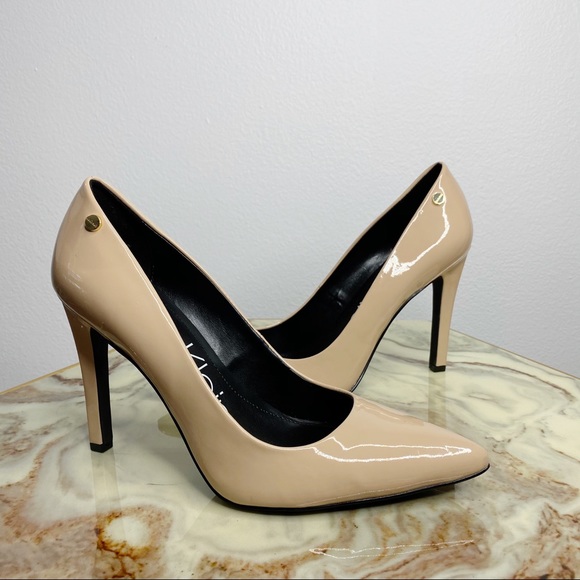 Calvin Klein Shoes - Calvin Klein Nude Patent Leather Pointed Toe Pumps